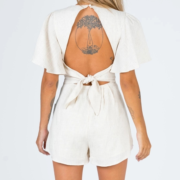 Princess Polly Pants - Princess Polly Beige Sundae Open Back Playsuit 2